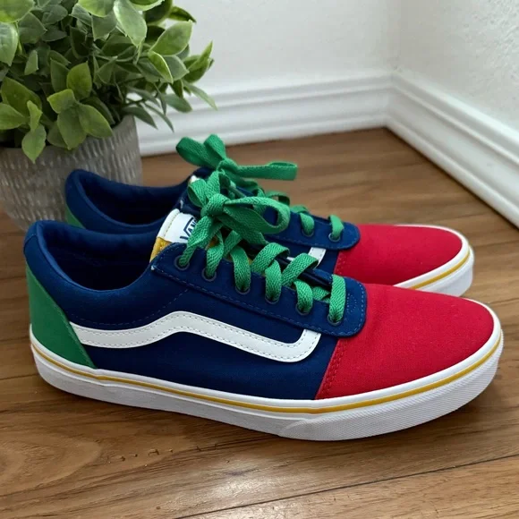 ~EUC Vans Red and Blue Shoes with Green & Yellow Accents~ - Picture 6 of 7